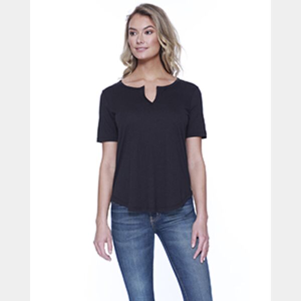 Ladies' Cotton/Modal Slit V-Neck Thumbnail