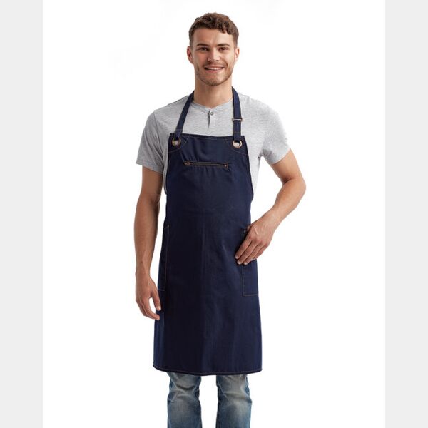 Unisex ‘Barley’ Contrast Stitch Recycled Bib Apron Thumbnail