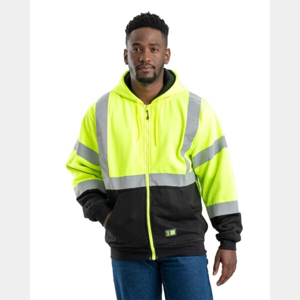 Men's Hi-Vis Class 3 Color Block Full-Zip Hooded Sweatshirt Thumbnail