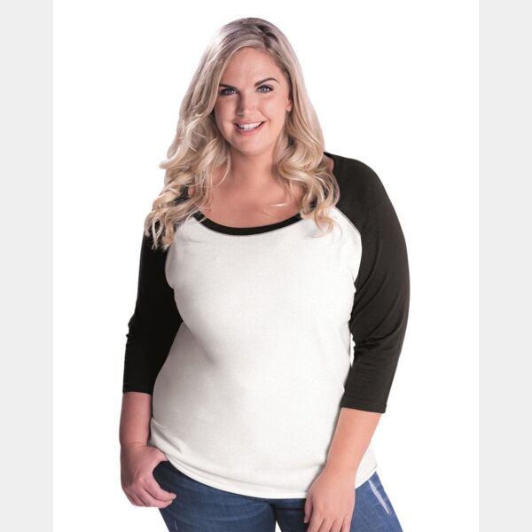 Women's Curvy Collection Baseball Three-Quarter Sleeve Tee Thumbnail