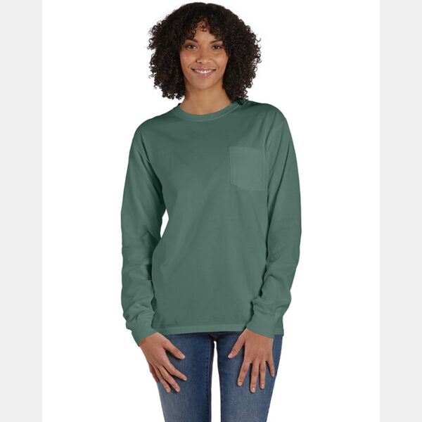 Unisex Garment-Dyed Long-Sleeve T-Shirt with Pocket Thumbnail