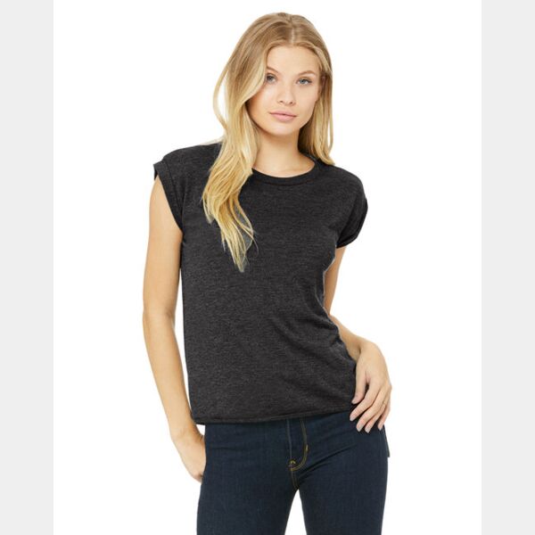 Ladies' Flowy Muscle T-Shirt with Rolled Cuff Thumbnail