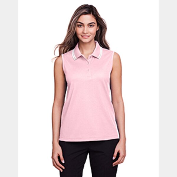 CrownLux Performance® Ladies' Plaited Tipped Sleeveless Polo Thumbnail