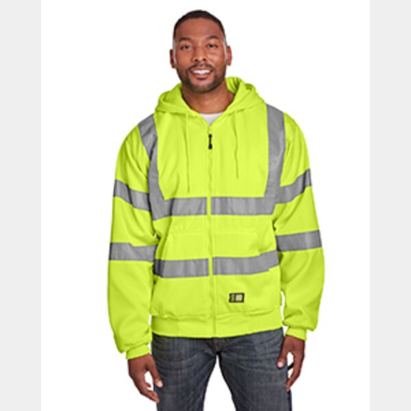 Men's Tall Hi-Vis Class 3 Lined Full-Zip Hooded Sweatshirt Thumbnail