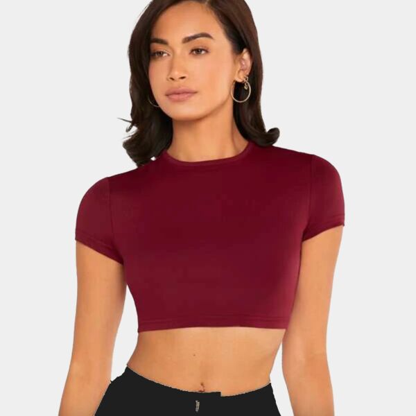 Mock Neck Crop Top - Maroon Thumbnail