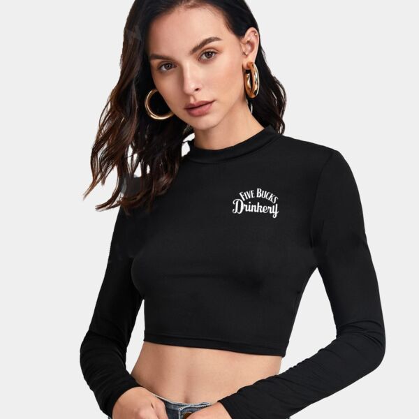 Mock Neck Long Sleeve Crop - Black  Thumbnail