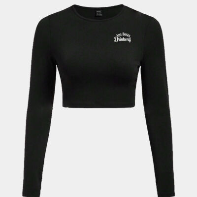 Long Sleeve Solid Round Neck Crop Tee Thumbnail