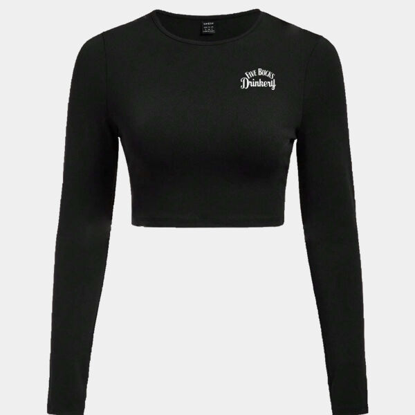 Long Sleeve Solid Round Neck Crop Tee Thumbnail