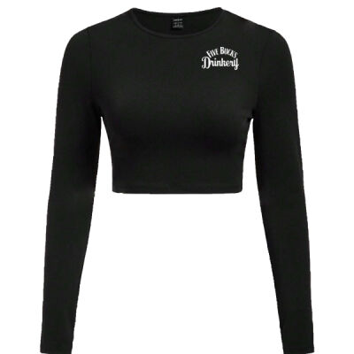 FBD Ladies Round Neck Crop L/S Tee - Black Printed Thumbnail