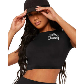 FBD Ladies Crop Crew Neck Tee - Black Printed Thumbnail