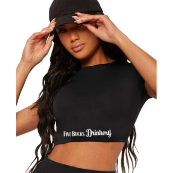 FBD Ladies Crop Crew Neck Tee - Black Printed Center 2 Thumbnail