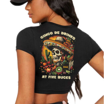 FBD Cinco Ladies Crop Crew - Black Printed Left Chest Thumbnail