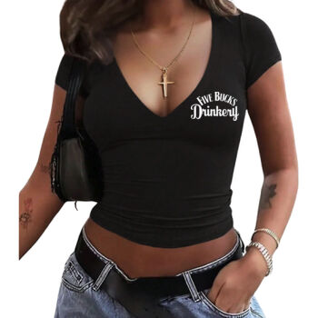 FBD Ladies Crop Fitted V-Neck - Black Print Thumbnail